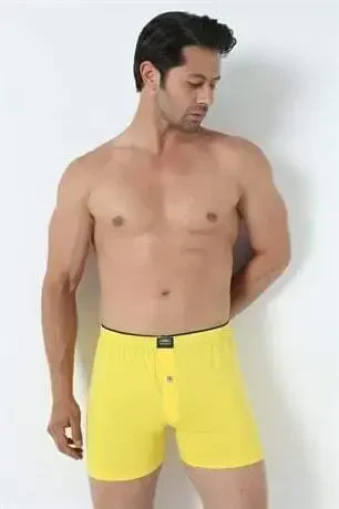 Erkek Sarı Düğmeli Boxer 3'lü Paket %100 Pamuklu Penye - 9