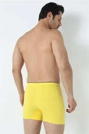 Erkek Sarı Düğmeli Boxer 3'lü Paket %100 Pamuklu Penye - 11