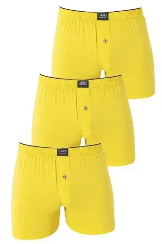 Erkek Sarı Düğmeli Boxer 3'lü Paket %100 Pamuklu Penye - 12