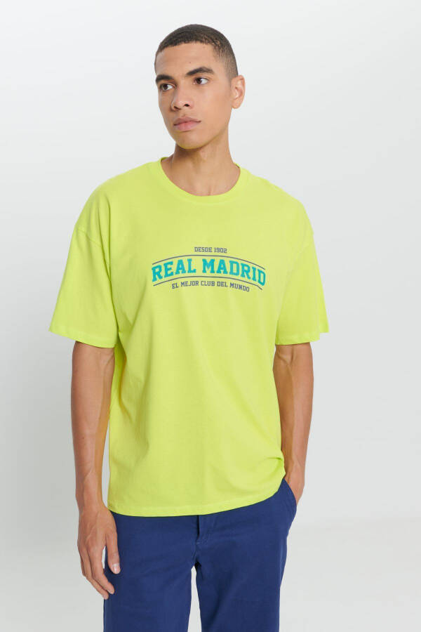 Erkek Sarı Real Madrid Lisanslı Oversize Fit Bol Kesim %100 Pamuk Bisiklet Yaka Tişört - Sarı - 7