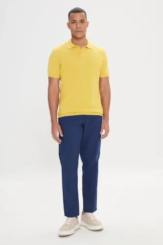 Erkek Sarı Standart Fit Normal Kesim Polo Yaka %100 Pamuk Desenli Kısa Kollu Triko Tişört-Sarı - MODAZONE (1)