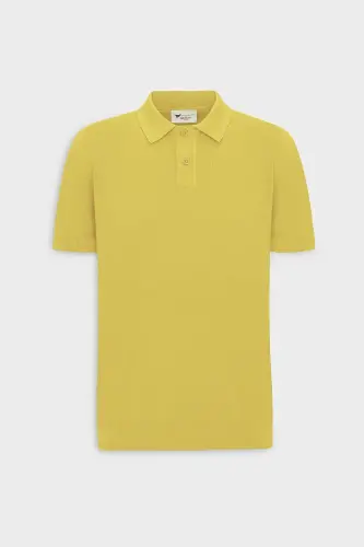 Erkek Sarı Standart Fit Normal Kesim Polo Yaka %100 Pamuk Desenli Kısa Kollu Triko Tişört-Sarı - 6