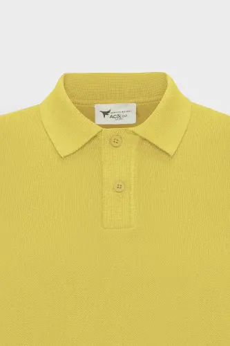 Erkek Sarı Standart Fit Normal Kesim Polo Yaka %100 Pamuk Desenli Kısa Kollu Triko Tişört-Sarı - 7