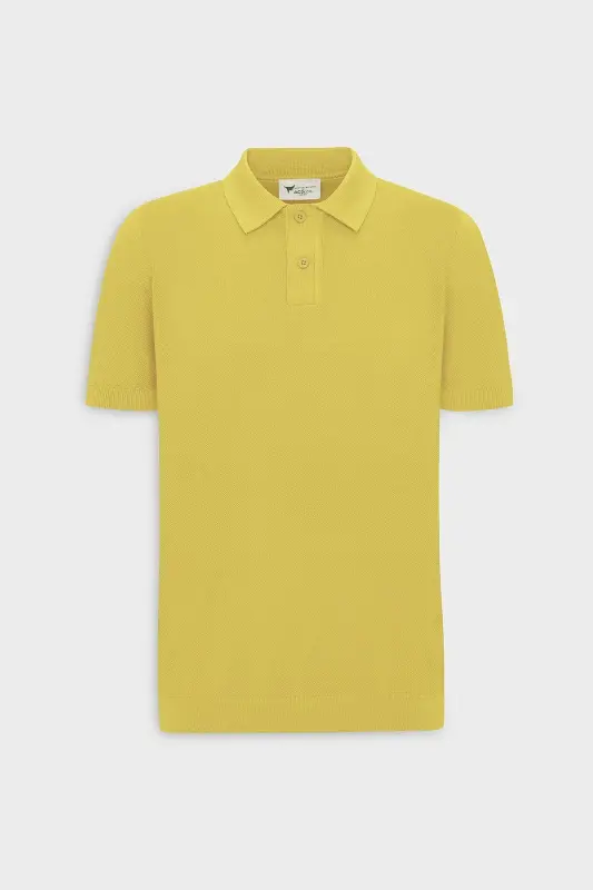 Erkek Sarı Standart Fit Normal Kesim Polo Yaka %100 Pamuk Desenli Kısa Kollu Triko Tişört-Sarı - 6