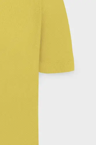 Erkek Sarı Standart Fit Normal Kesim Polo Yaka %100 Pamuk Desenli Kısa Kollu Triko Tişört-Sarı - 8