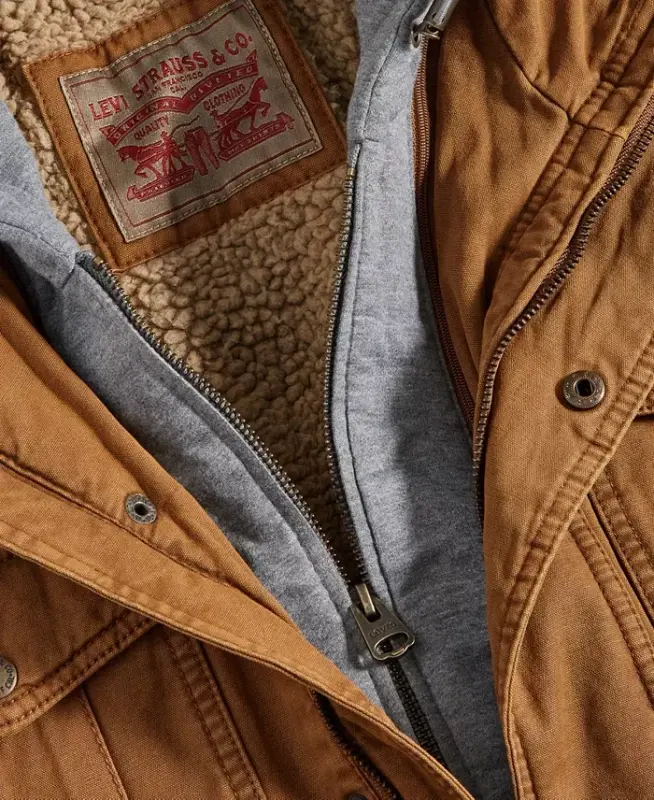 Men’s Sherpa Lined Two Pocket Hooded Trucker Jacket - Worker Brown - 5