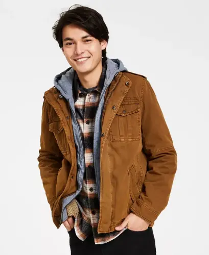 Men's Two Pocket Hooded Trucker Jacket - Worker Brown 