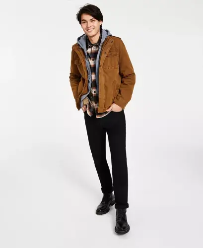 Men's Two Pocket Hooded Trucker Jacket - Worker Brown - 2