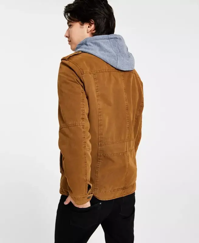 Men's Two Pocket Hooded Trucker Jacket - Worker Brown - 3