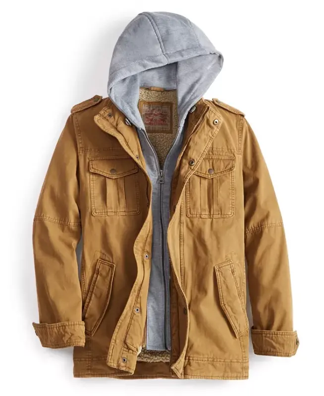 Men's Two Pocket Hooded Trucker Jacket - Worker Brown - 4