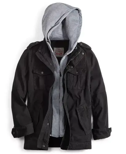 Men’s Sherpa Lined Two Pocket Hooded Trucker Jacket - Black - 4