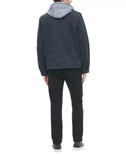 Men’s Sherpa Lined Two Pocket Hooded Trucker Jacket - Navy - 2