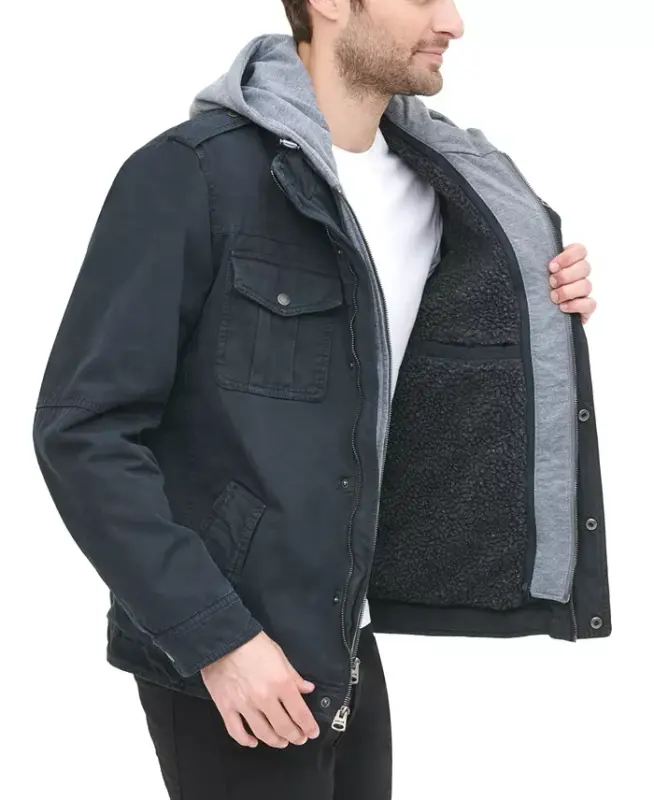 Men's Two Pocket Hooded Trucker Jacket - Navy - 3