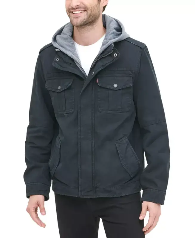 Men’s Sherpa Lined Two Pocket Hooded Trucker Jacket-Navy - LEVI'S