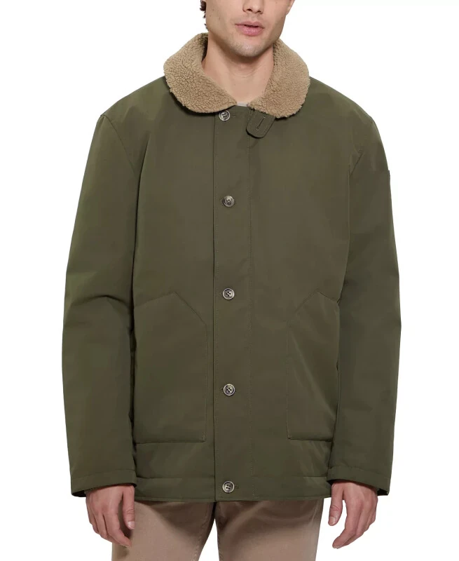 Men's Sherpa Lined Coach Jacket-Olive Morning - GUESS