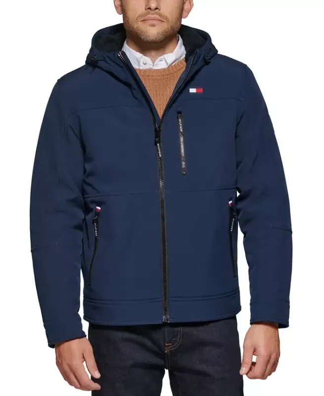 Men's Sherpa-Lined Softshell Hooded Jacket - Midnight - 1