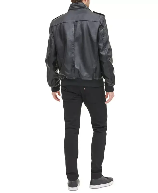 Men's Sherpa Lined Faux Leather Aviator Bomber - 2