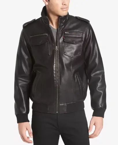 Men's Sherpa Lined Faux Leather Aviator Bomber - 6