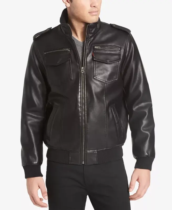 Men's Sherpa Lined Faux Leather Aviator Bomber - 6