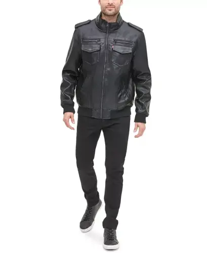 Men's Sherpa Lined Faux Leather Aviator Bomber 