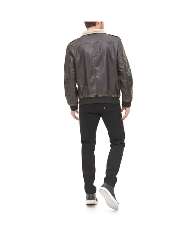 Men's Sherpa Lined Faux Leather Aviator Bomber - 2