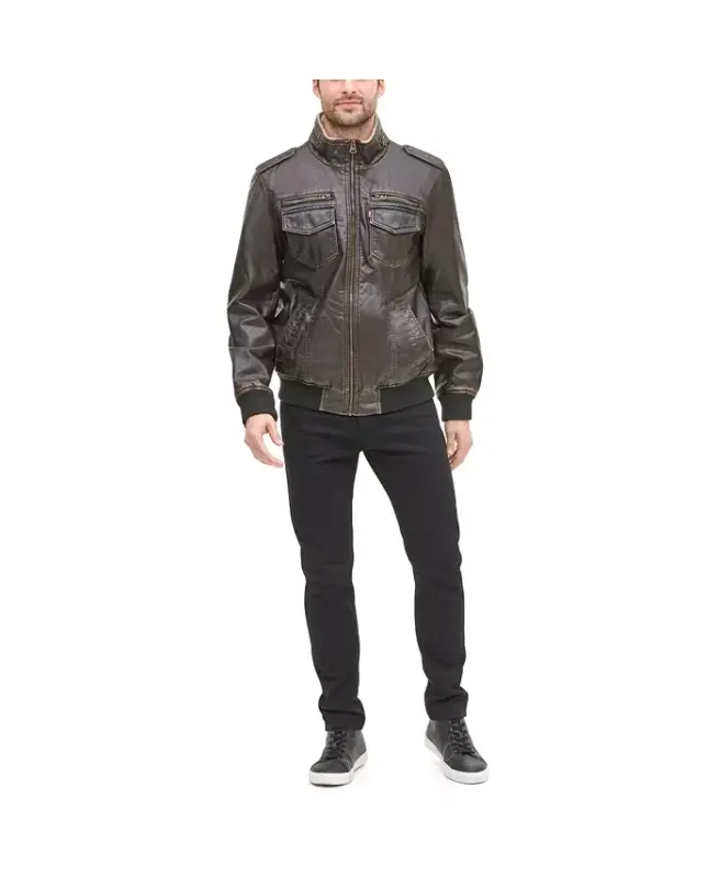 Men's Sherpa Lined Faux Leather Aviator Bomber - 3