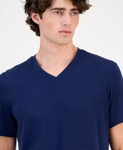 Men's Travel Stretch V-Neck T-Shirt, Created for Modazone - Neo Navy - 3