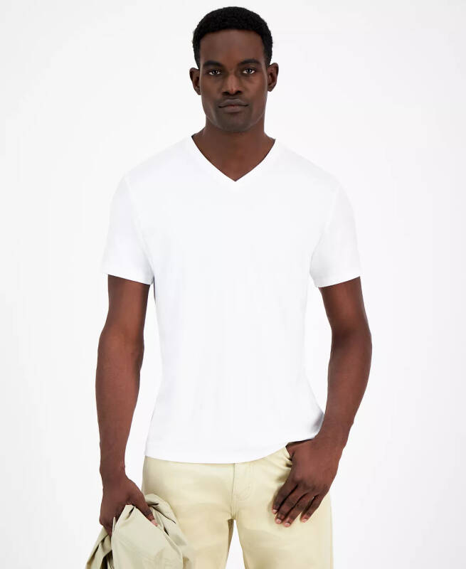 Men's Travel Stretch V-Neck T-Shirt, Created for Modazone - Bright White - 2