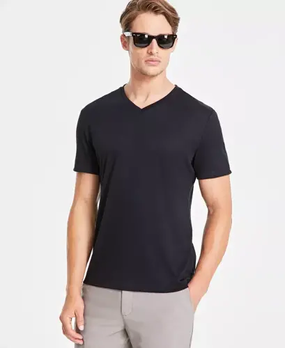 Men's Travel Stretch V-Neck T-Shirt, Created for Modazone - Deep Black - 1