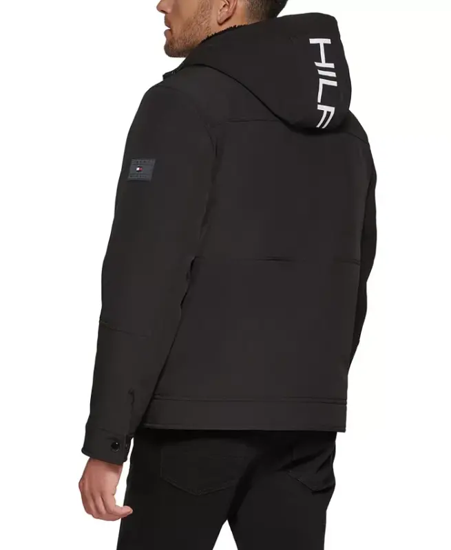 Men's Sherpa-Lined Softshell Hooded Jacket - Black - 2