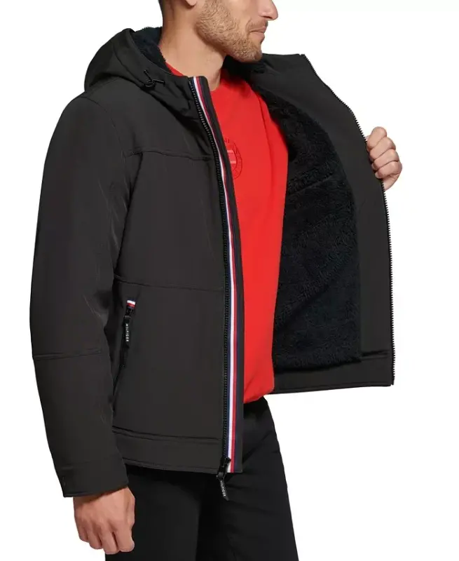 Men's Sherpa-Lined Softshell Hooded Jacket - Black - 3