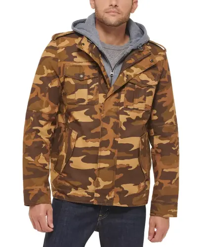 Men's Two Pocket Hooded Trucker Jacket - Brown Camo 