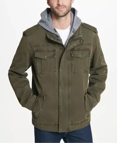 Men’s Sherpa Lined Two Pocket Hooded Trucker Jacket-Olive - LEVI'S (1)