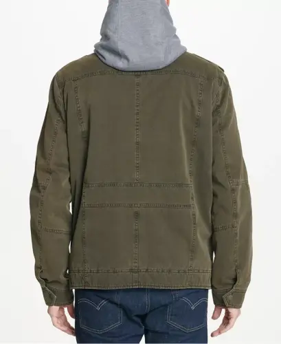 Men's Two Pocket Hooded Trucker Jacket - Olive - 4