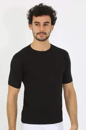 Erkek Sıfır Yaka Likralı Siyah T-Shirt 65710 - BÜYÜKBEDENIZ (1)