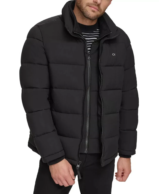 Men's Puffer With Set In Bib Detail, Created for Modazone-Ebony - Calvin Klein