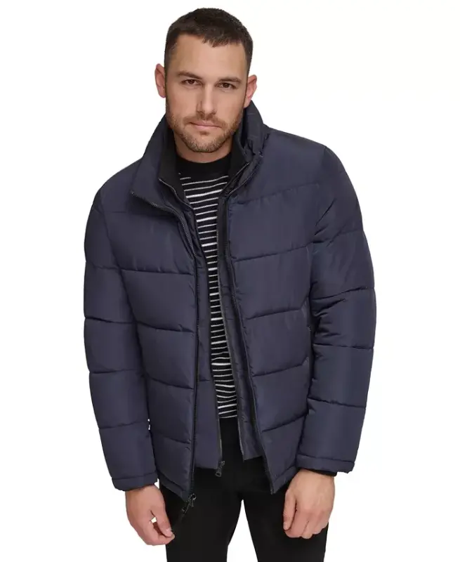 Men's Puffer With Set In Bib Detail, Created for Modazone - True Navy - 5