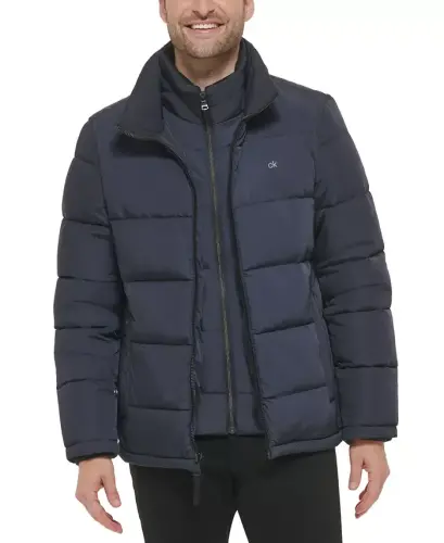 Men's Puffer With Set In Bib Detail, Created for Modazone - True Navy - 6