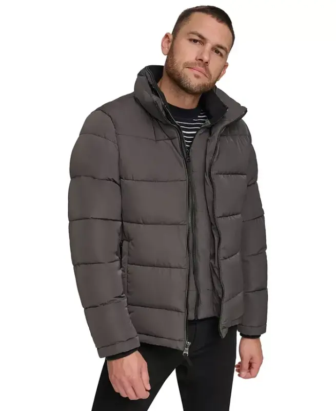 Men's Puffer With Set In Bib Detail, Created for Modazone-Alloy Grey - 1