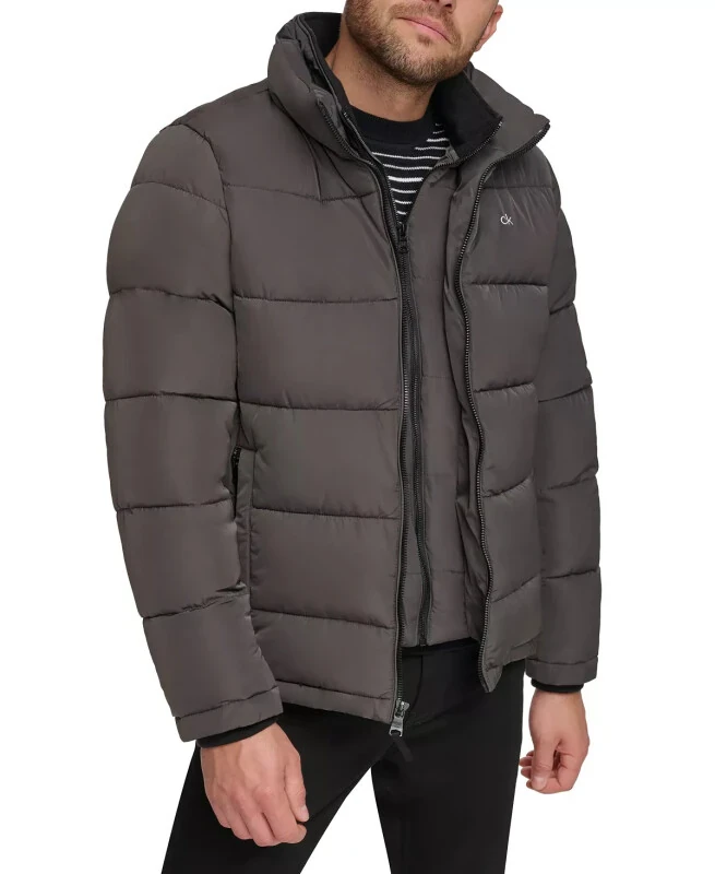 Men's Puffer With Set In Bib Detail, Created for Modazone-Alloy Grey - CALVIN KLEIN