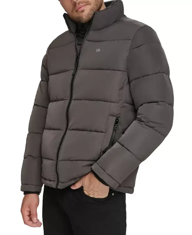 Men's Puffer With Set In Bib Detail, Created for Modazone - Alloy Grey - 3