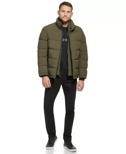 Men's Puffer With Set In Bib Detail, Created for Modazone - Olive - 2