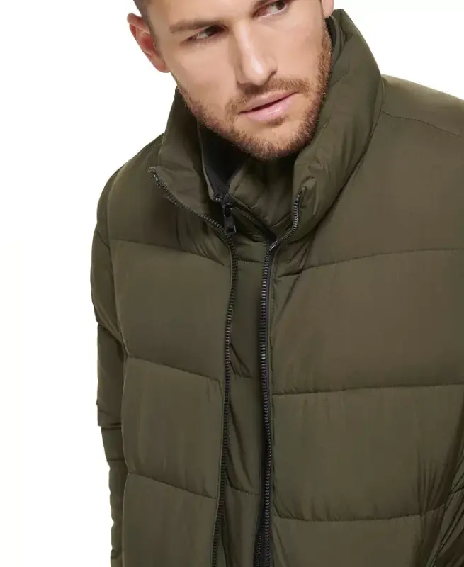 Men's Puffer With Set In Bib Detail, Created for Modazone - Olive - 5