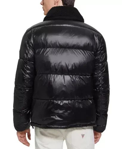 Men's Puffer Jacket with Sherpa Collar-Jet Black - GUESS (1)