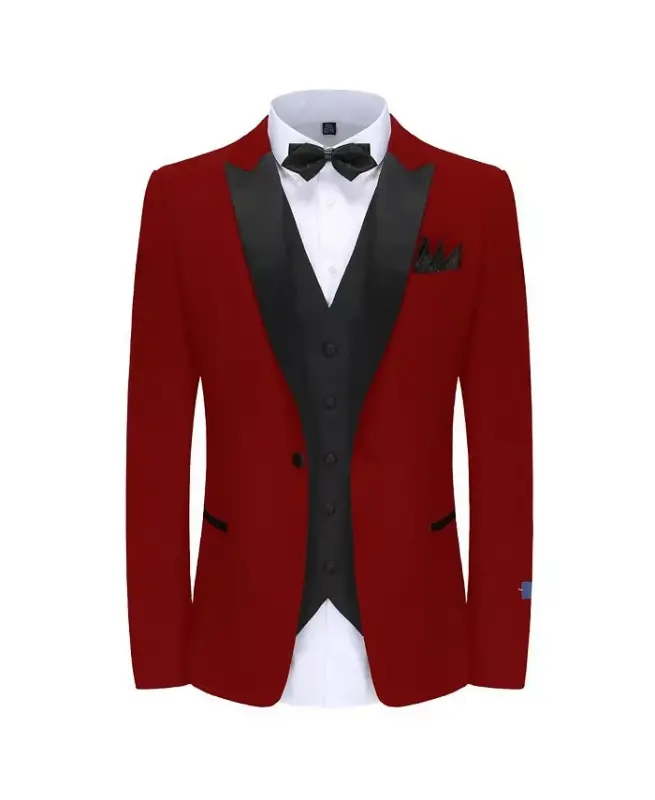Erkek Sivri Yaka 3 Parça Slim Fit Smokin - Kırmızı - 1