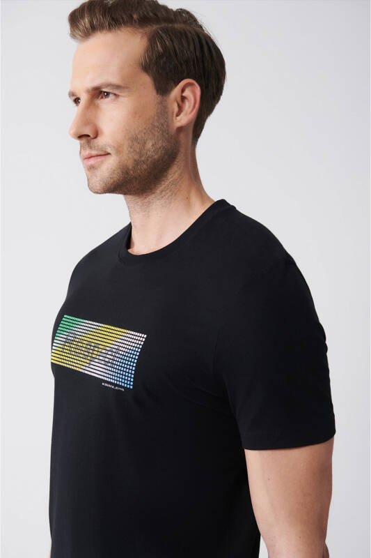Erkek Siyah %100 Pamuk Bisiklet Yaka Baskılı T-Shirt A31Y1151 - 2