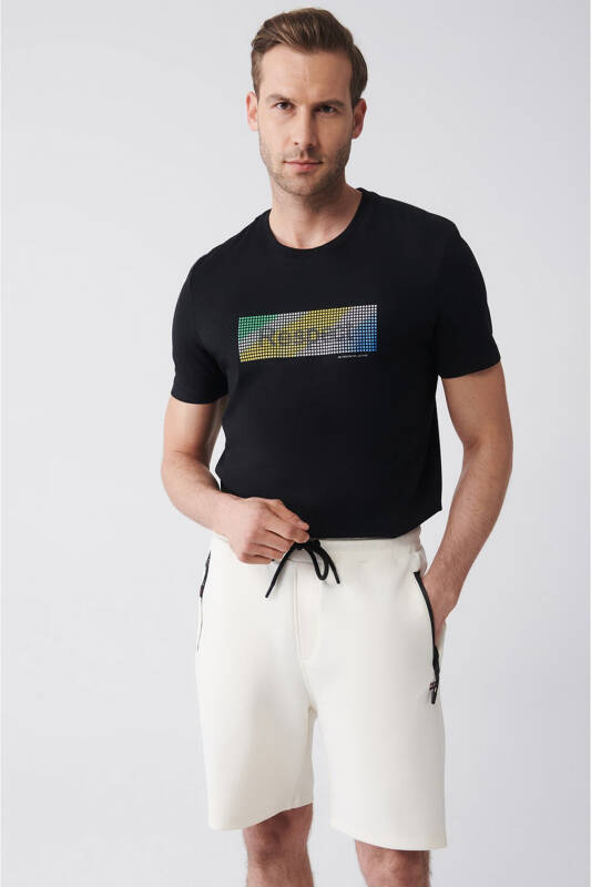 Erkek Siyah %100 Pamuk Bisiklet Yaka Baskılı T-Shirt A31Y1151 - 3