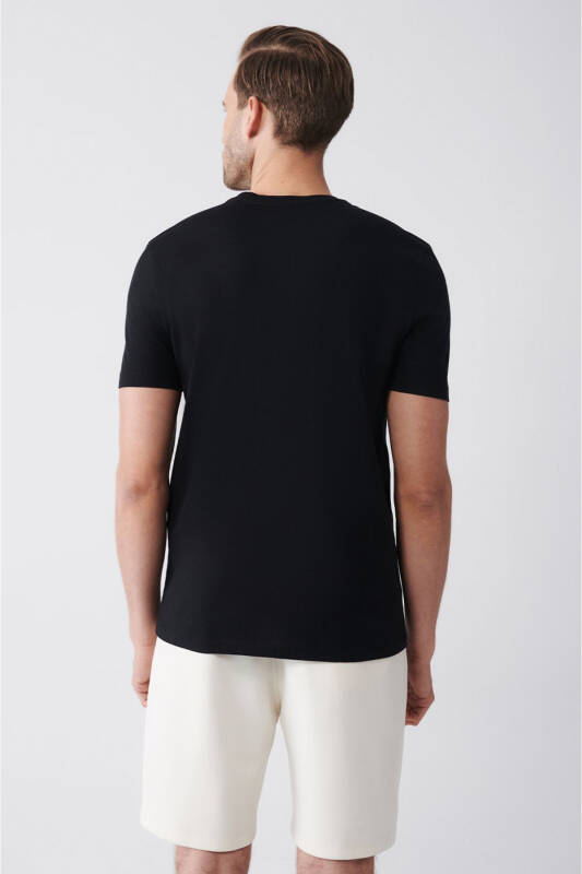 Erkek Siyah %100 Pamuk Bisiklet Yaka Baskılı T-Shirt A31Y1151 - 4