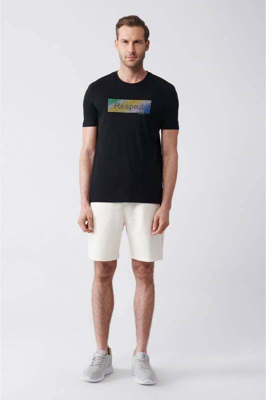 Erkek Siyah %100 Pamuk Bisiklet Yaka Baskılı T-Shirt A31Y1151 - 5