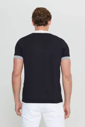 Erkek Siyah %100 Pamuk Standart Fit Normal Kesim Polo Yaka Triko Tişört - Siyah - 5